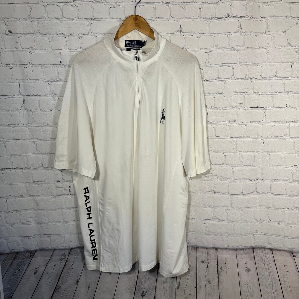 Polo Ralph Lauren Mens XXL White Pima Cotton Quarter Zip Short Sleeve Shirt
